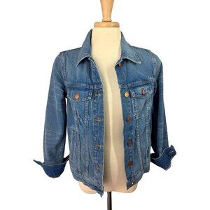 Madewell Denim Trucker Jacket Women Sz S Med Wash Cotton ButtonUp Adjustable Hem